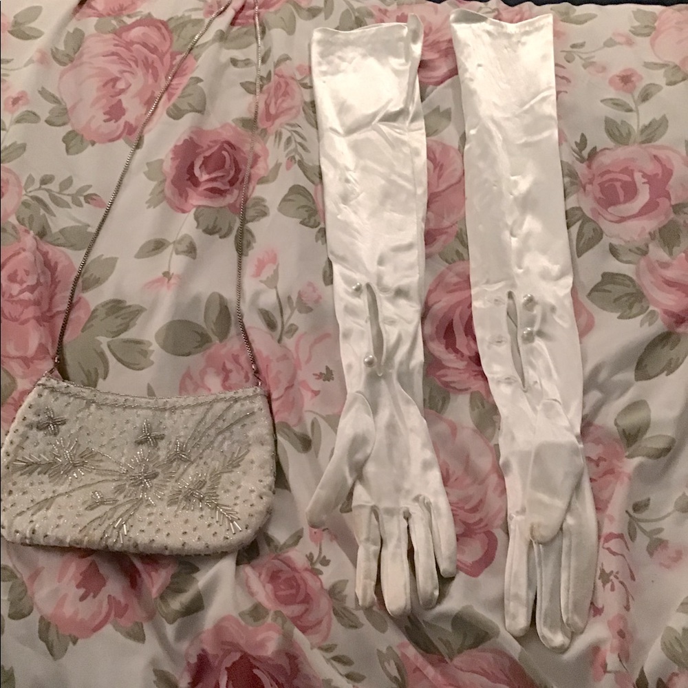 Vintage wedding gloves and bag